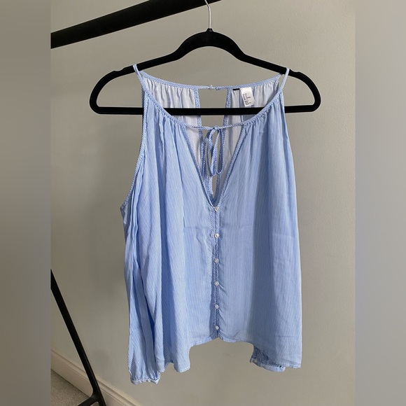 Pin Stripe Button Up Cold Shoulder Blouse - Picture 1 of 6